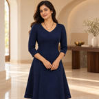 Chandralekha Mangalsutra styled with a complete navy professional dress