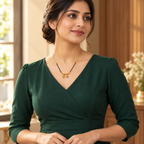 Kanakpriya mangalsutra styled with an elegant emerald-green professional dress
