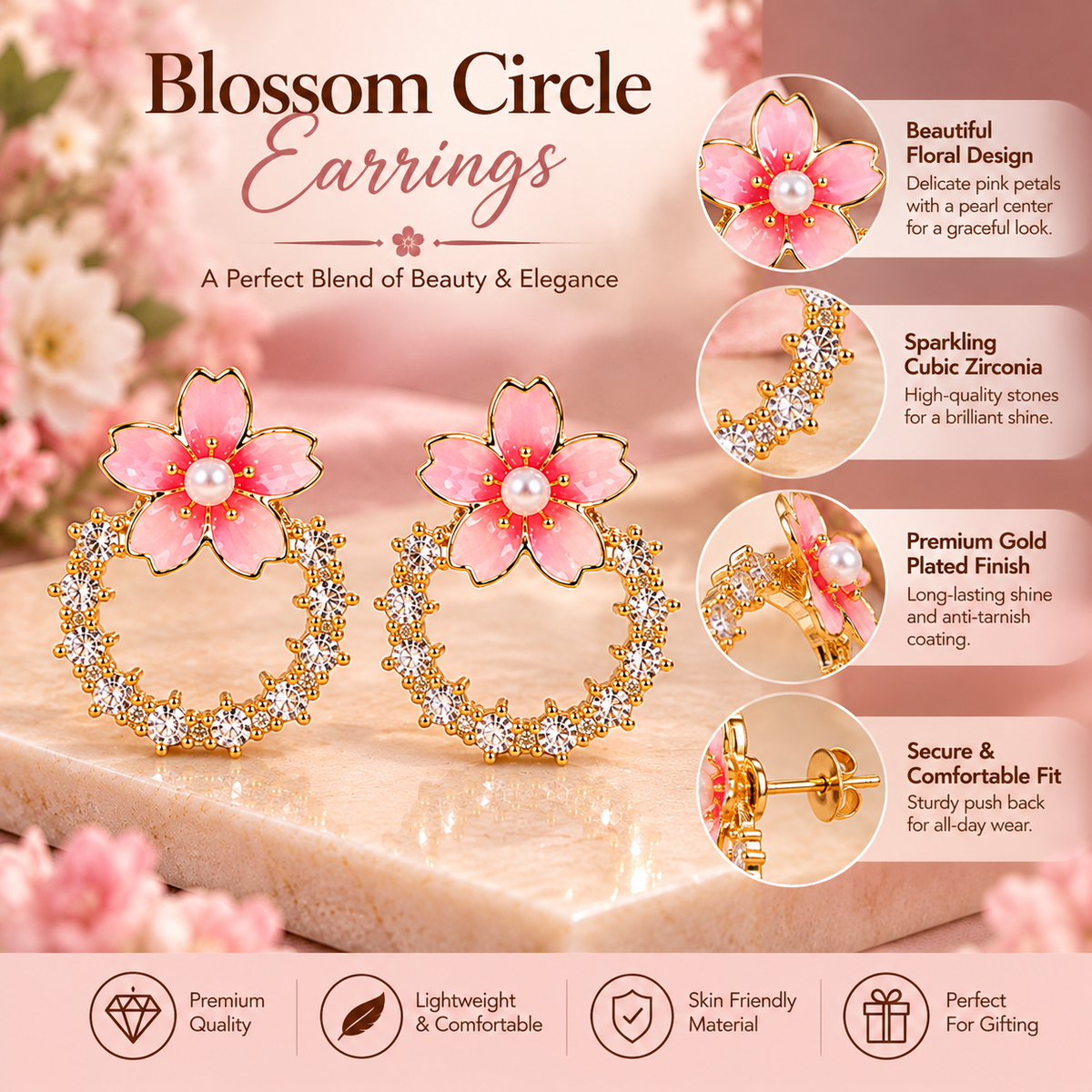 Pink Blossom Hoop Earrings