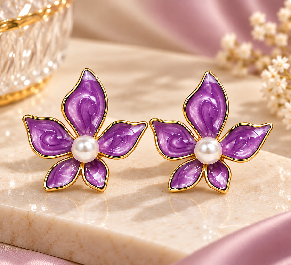 Purple Petal Earrings