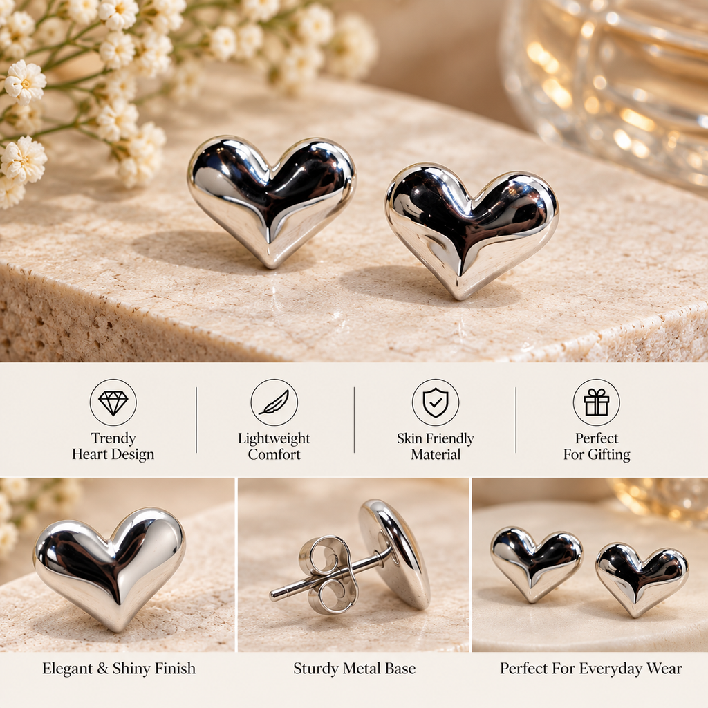 Silver-Tone Heart Earrings