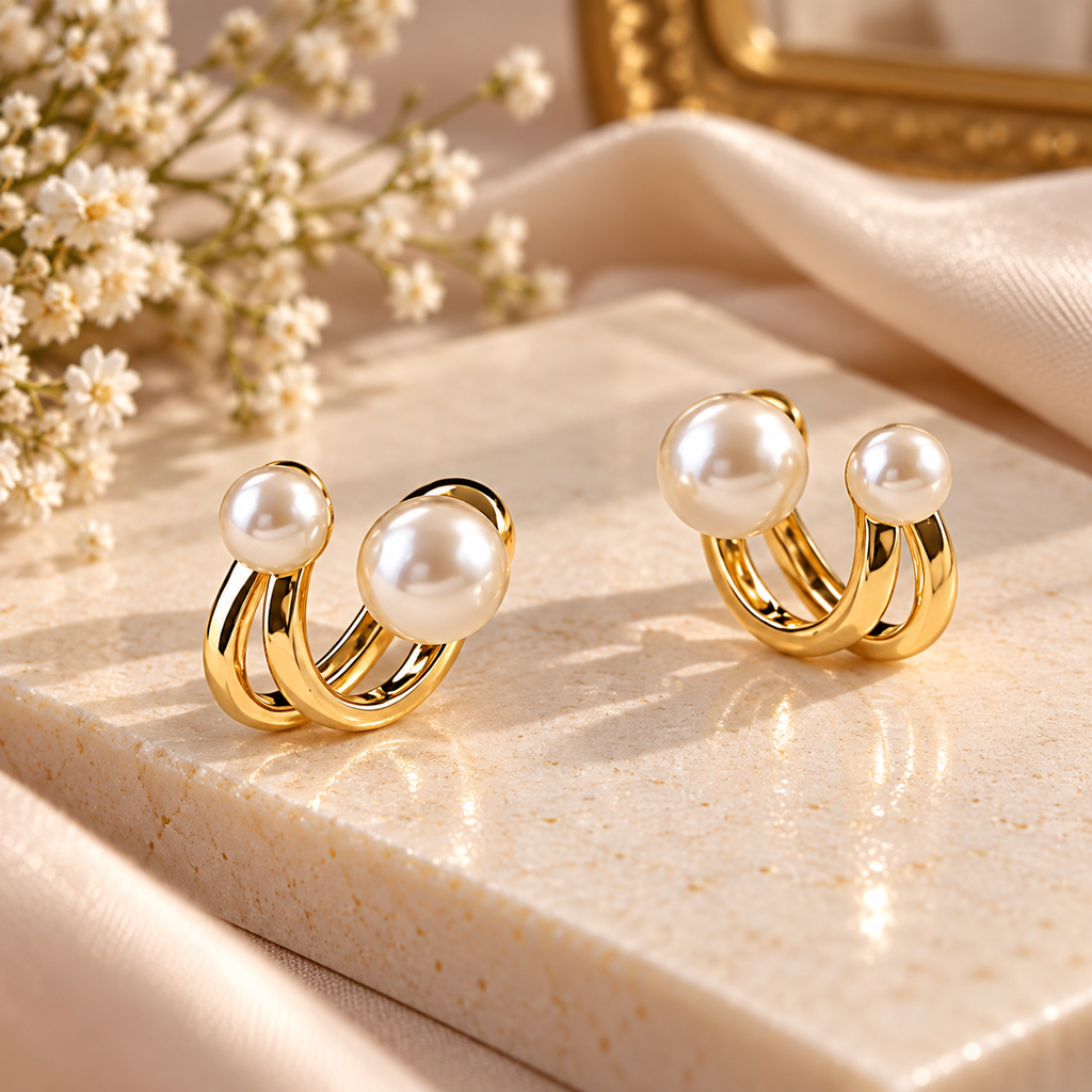 Twin Bead Hoop Earrings
