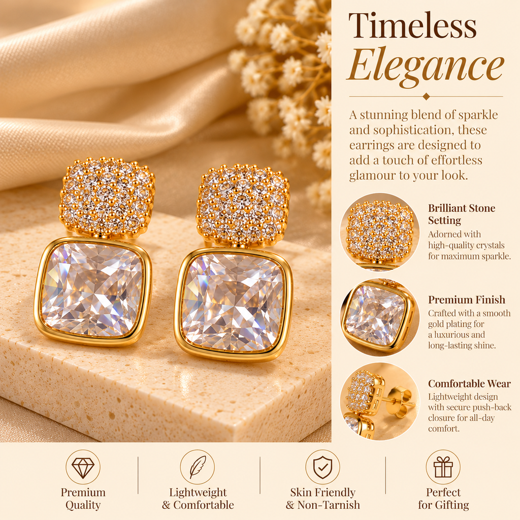 Square Sparkle Drop Earrings