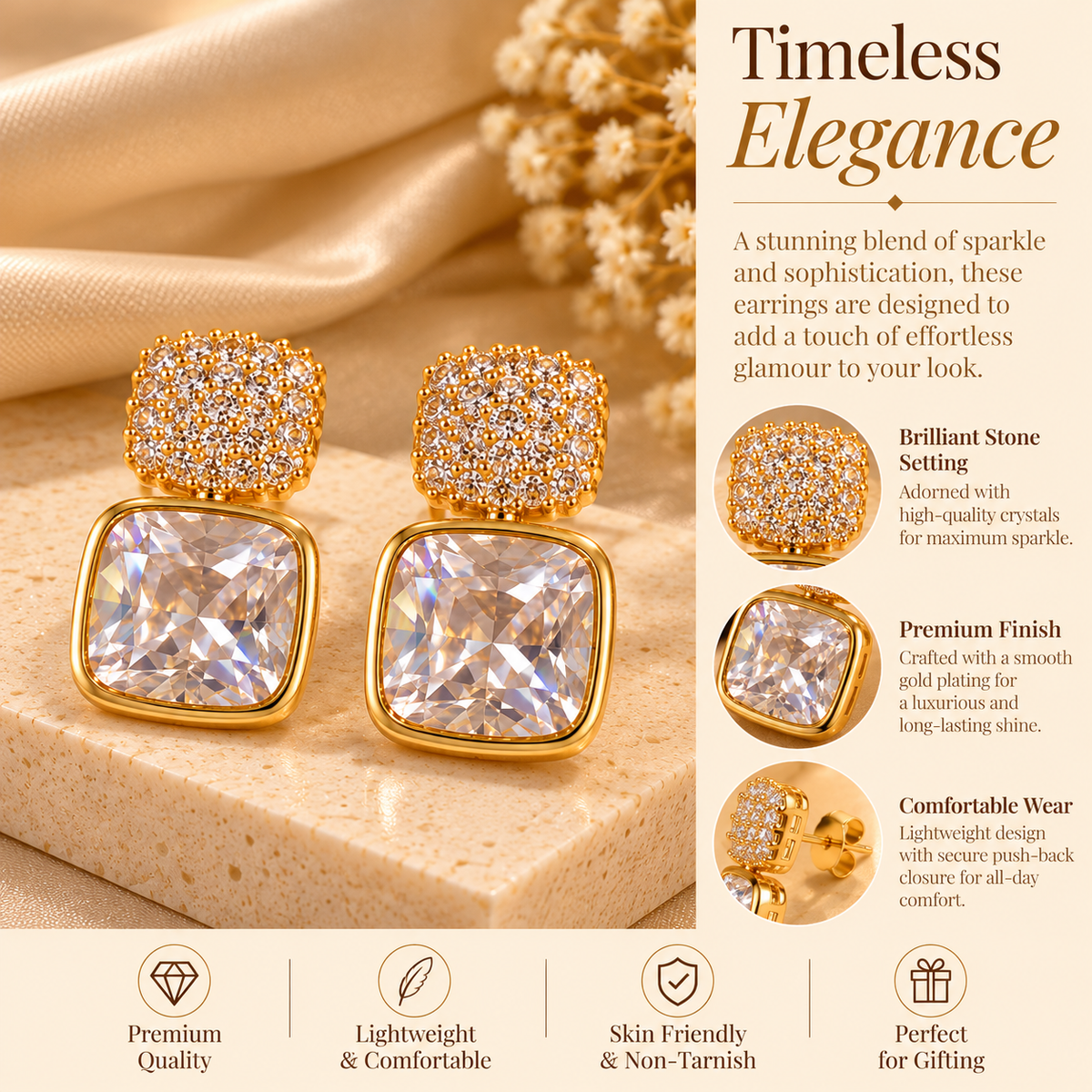 Square Sparkle Drop Earrings