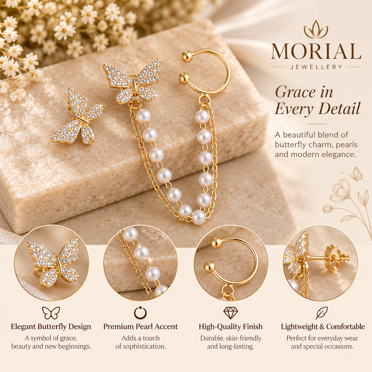 Butterfly Chain Cuff Earrings