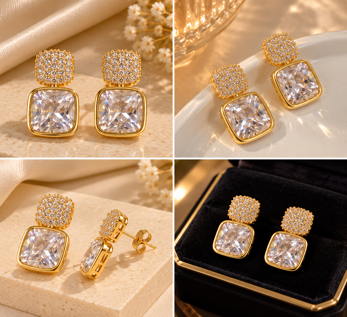 Square Sparkle Drop Earrings