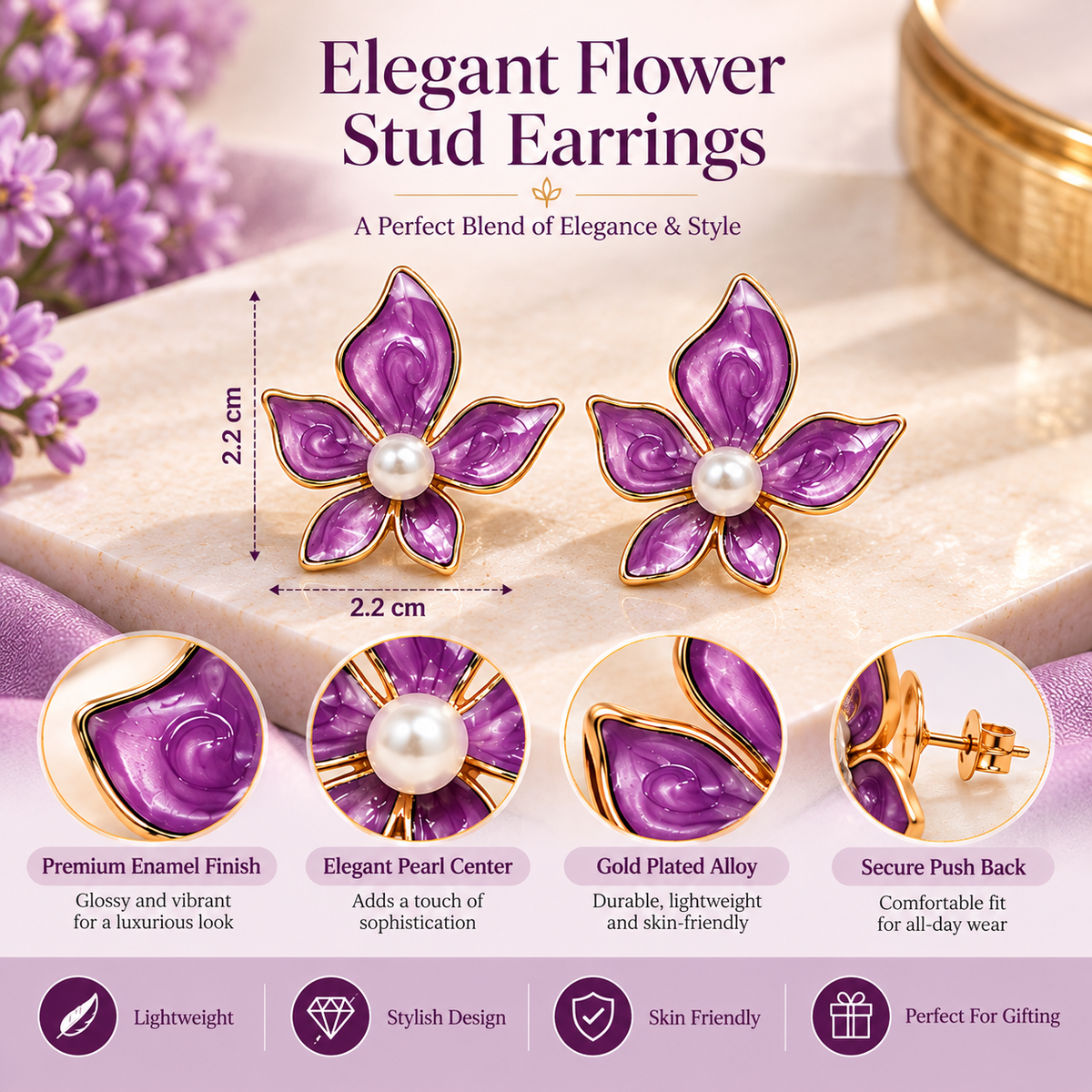 Purple Petal Earrings