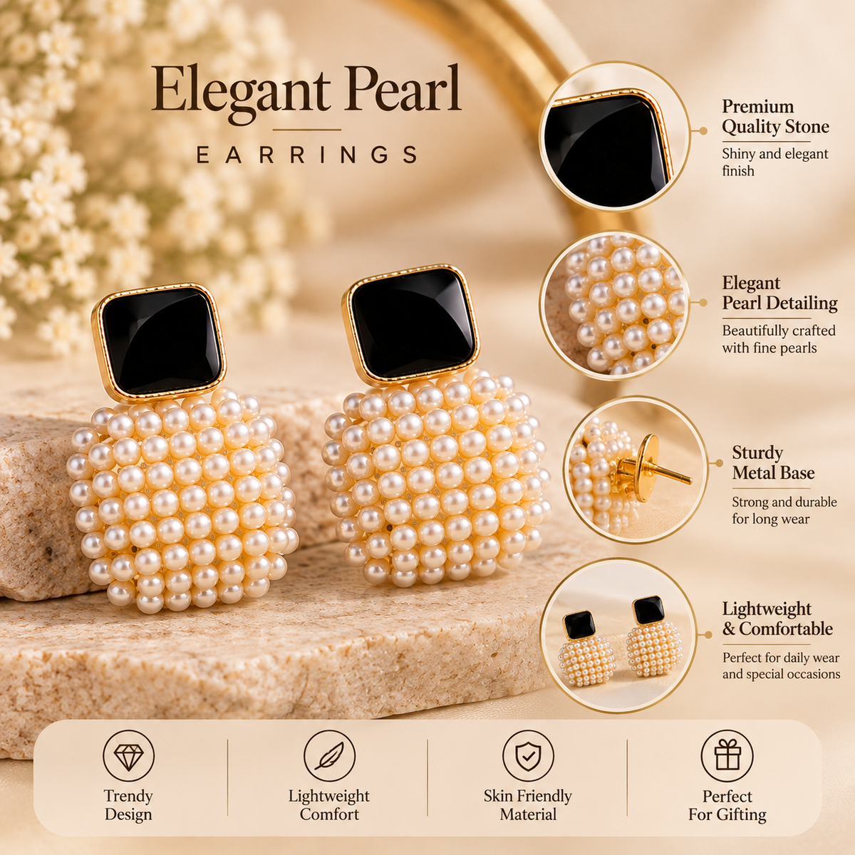 Black Square Drop Earrings