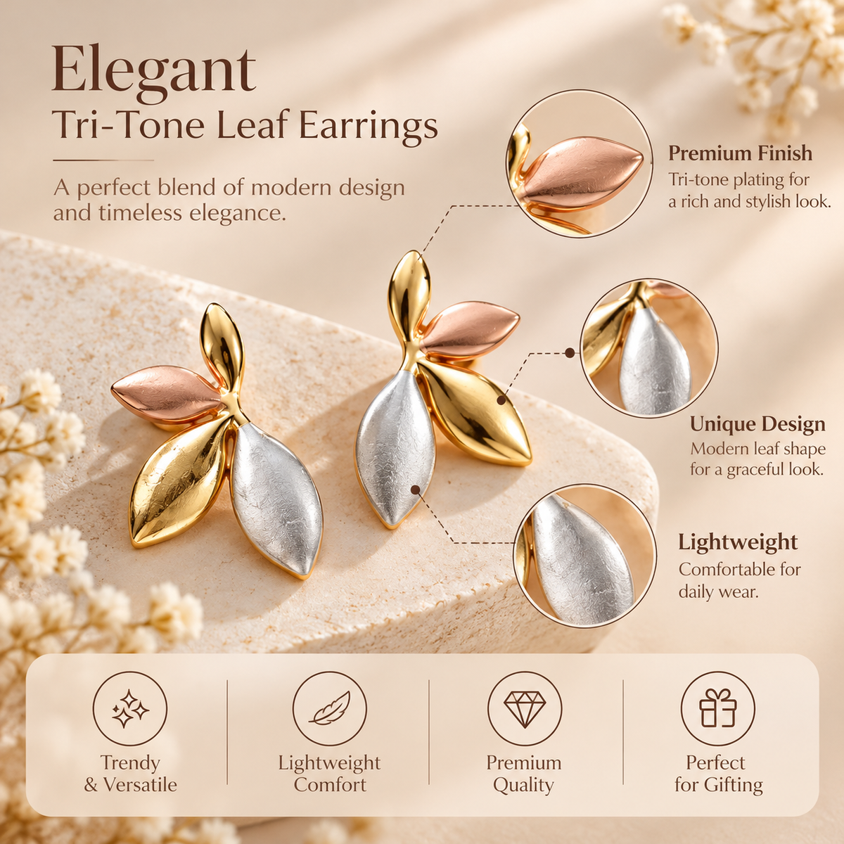 Mixed-Tone Leaf Earrings