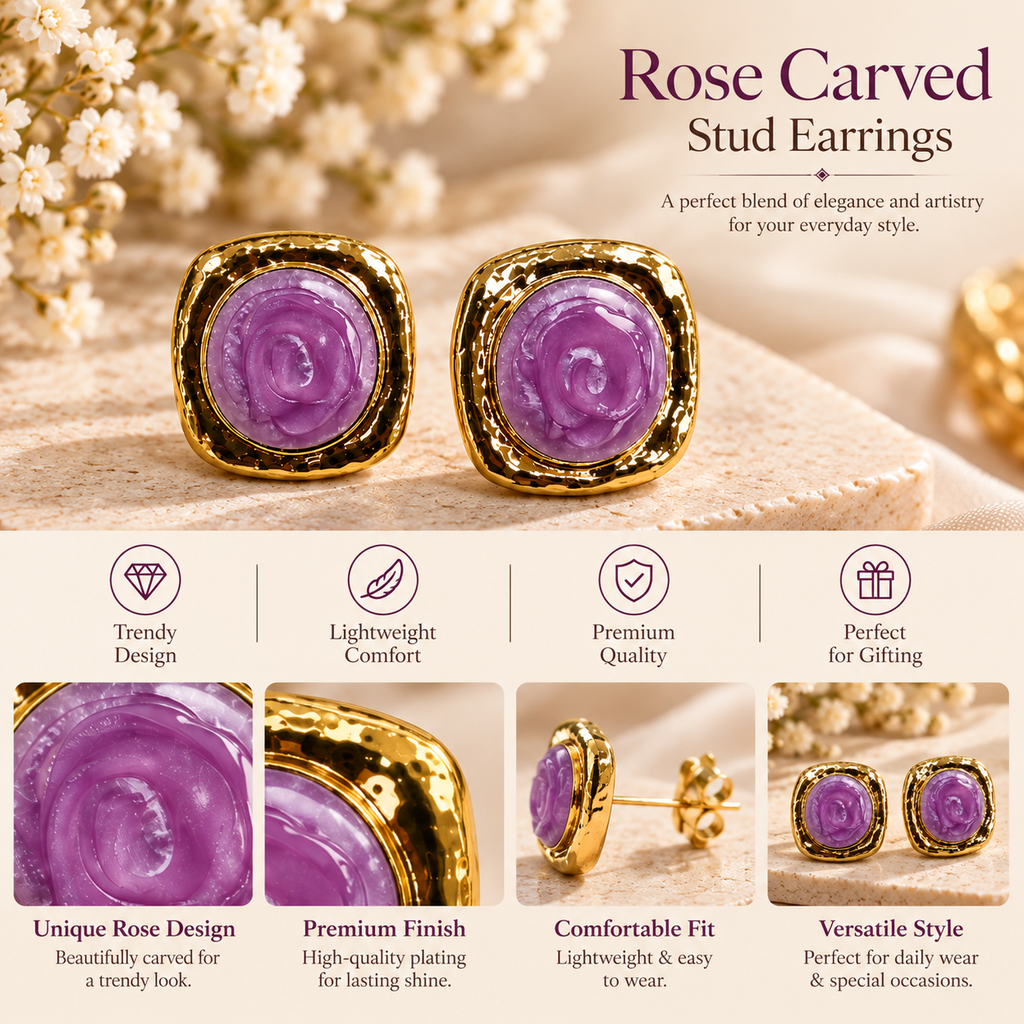 Purple Rose Earrings