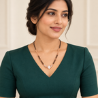 White clover mangalsutra with a refined jade professional dress