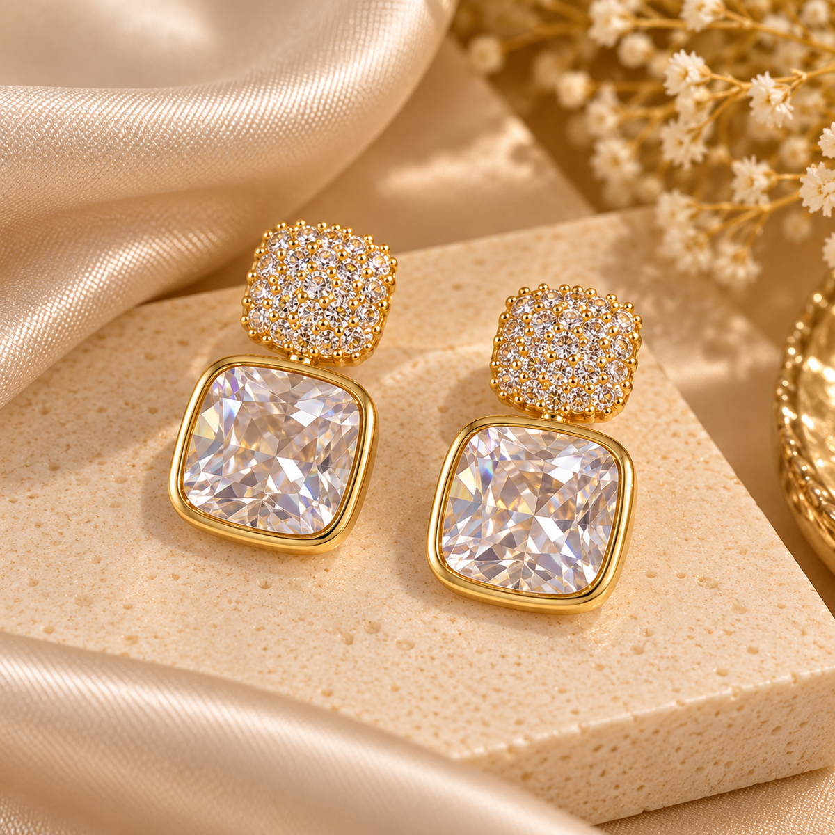 Square Sparkle Drop Earrings