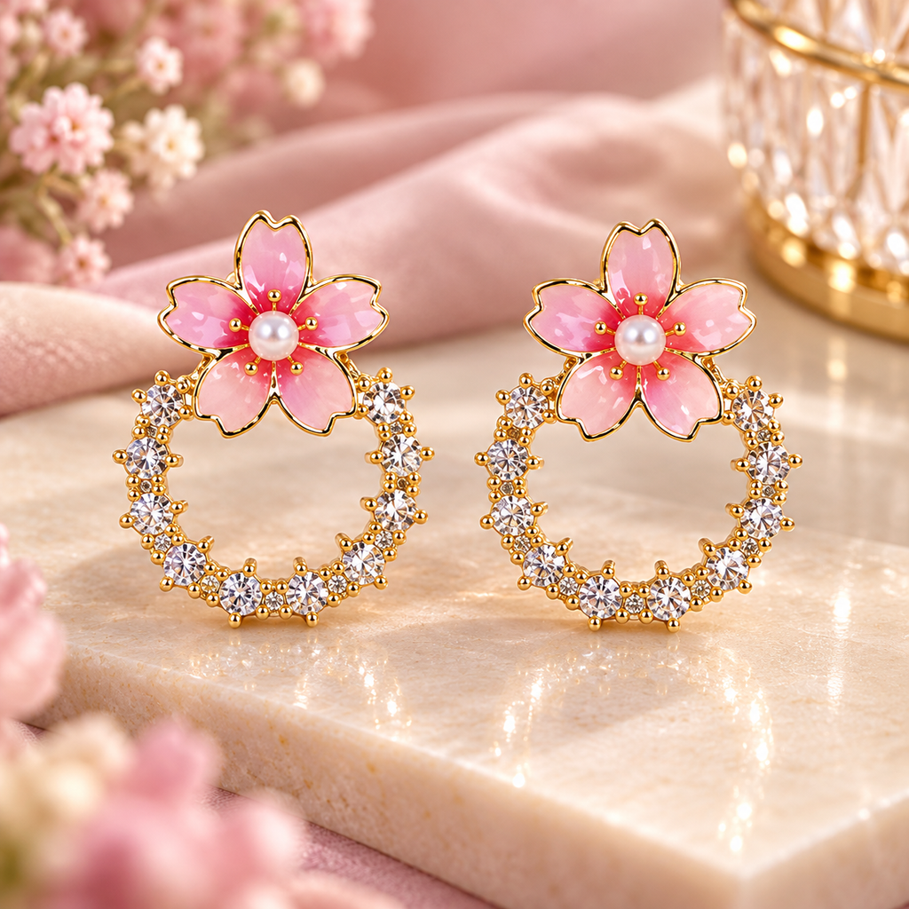 Pink Blossom Hoop Earrings
