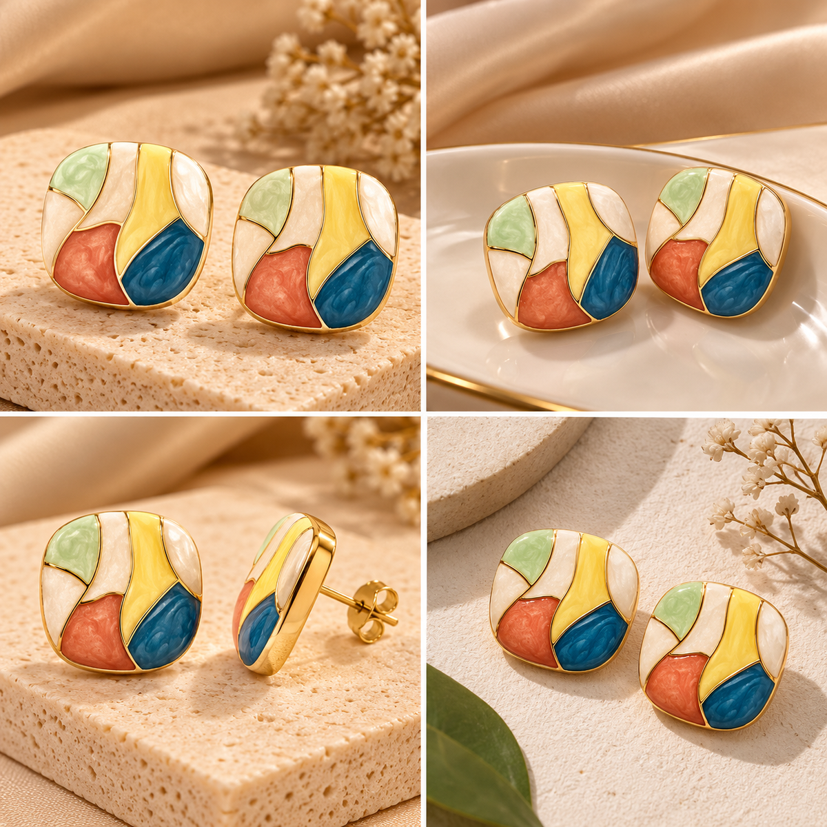 Colourblock Square Earrings