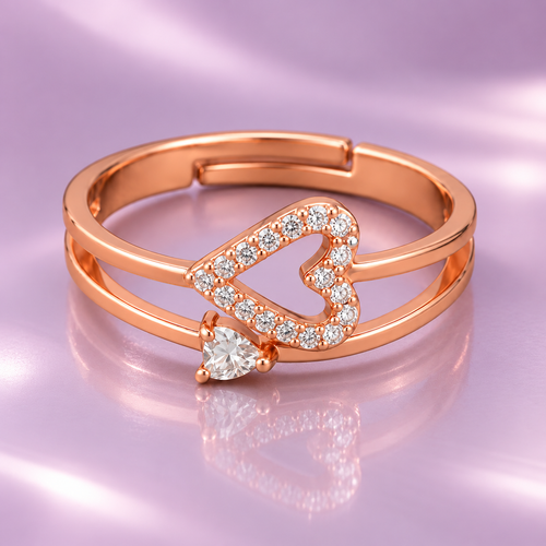 Adeline Ring with a sideways open heart on glossy pale lilac lacquer