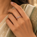Aurelia Ring rose gold plated ring worn snugly beside an ivory and sage saree