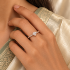 Arabella Ring rose gold plated ring worn snugly beside an ivory and sage saree