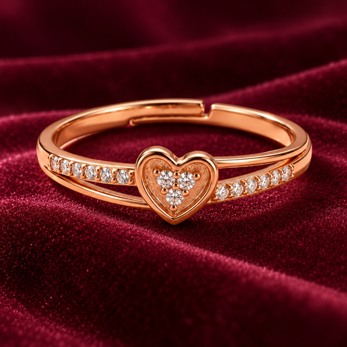 Amorette Ring rose gold plated heart ring on rich burgundy velvet
