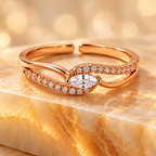 Seraphine Ring rose gold plated marquise ring on translucent honey onyx