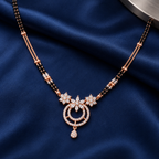 Noelle Mangalsutra in an overhead detail on midnight-blue silk