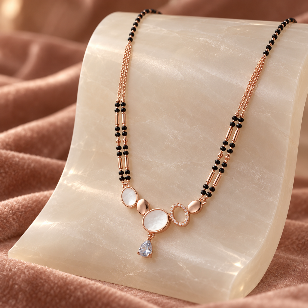 Odette mangalsutra on a cloudy resin sculpture