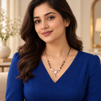 Odette mangalsutra styled with a cobalt tailored dress