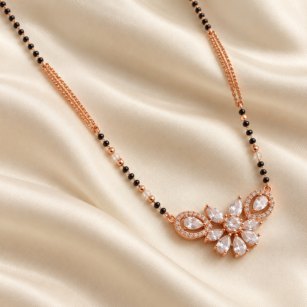 Overhead floral halo pendant detail on warm ivory silk