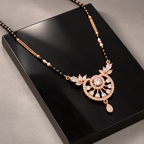 Soleia Mangalsutra at an angle on black onyx