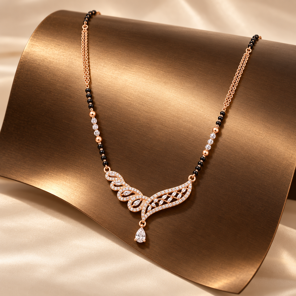 Solenne Mangalsutra — angled product view on brushed bronze